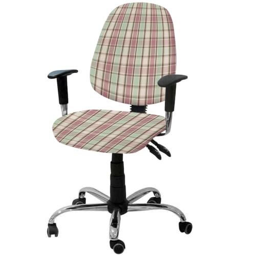 Savannan Office Chair Cover, Buffalo Check Geometric Stripe Protective Stretch Elastic Universal Cover for Desk Task Chair,Computer Rotating Chair 1 Pcs Ombre Pink Green Plaid