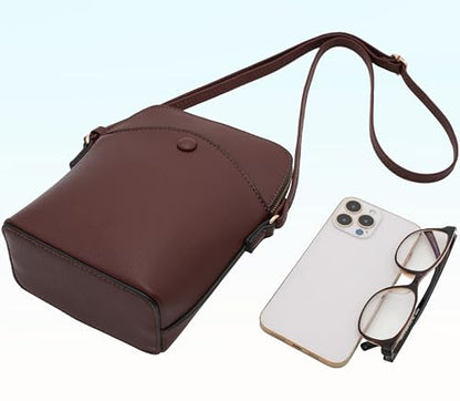 Solene Small Crossbody Bag with Gold Hardware, Mini Shoulder Purse with Adjustable Strap - color: Coffee