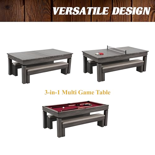 Barrington Billiards Prescott 7' Pool Table, 3-in-1 Dining Top & Table Tennis with Game Accessories & Rolling Storage Caddy - style: Barrington Prescott 7' 3 in 1 Billiard