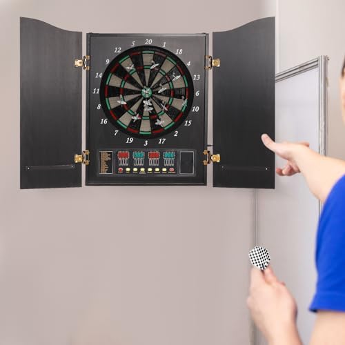 Electronic Dart Machine,Wall Mounted Soft Tip Dartboard Cabinet Set for Adults with 88 Dart Heads and 12 Darts,Digital Dart Boards with 4 LED Displays for Offices Gardens Party Rooms