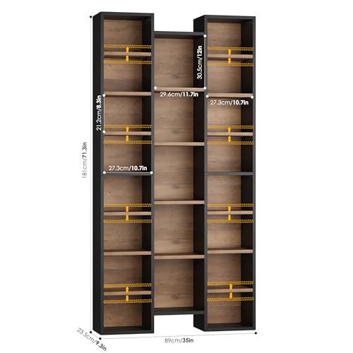 FOTOSOK 71'' Tall Bookshelf with 21 Cubes, 8 Tier Triple Wide Bookshelf with 8 Adjustable Shelves, 35" Large Bookcase DVD/CD Media Tower Storage, Freestanding Display Shelf Cabinet, Black/Brown - color: Black/Brown