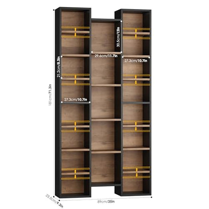 FOTOSOK 71'' Tall Bookshelf with 21 Cubes, 8 Tier Triple Wide Bookshelf with 8 Adjustable Shelves, 35" Large Bookcase DVD/CD Media Tower Storage, Freestanding Display Shelf Cabinet, Black/Brown - color: Black/Brown