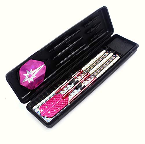 Soft Tip Darts Set for Electronic Dart Board 18/22g Plastic Tip Darts Set with Brass Barrels&Aluminum Shafts, 6 Flights 3 Spare Plastic Dart Shaft 20 Soft Tips Portable Case (18g-Silver&Pink)