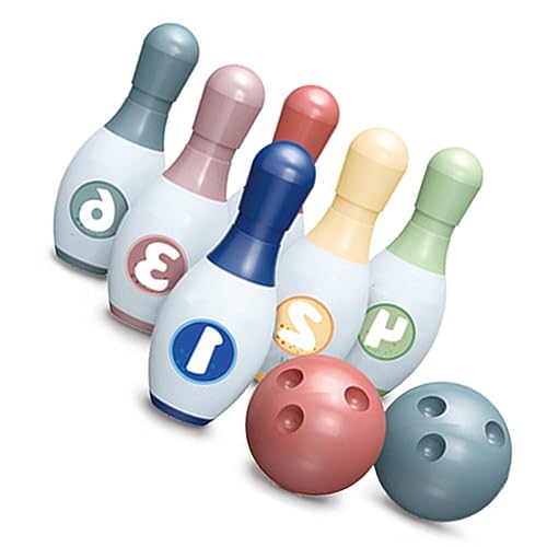 RiToEasysports Toddler Bowling Set, 6 Plastic Pins and 2 Balls for Indoor and Outdoor Games, with Handy Carry Handle, Exercise Cognitive and Motor Skills
