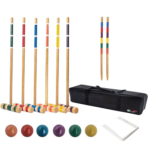 GSE Games & Sports Expert 30'' Classic Six Player Croquet Set with Wooden Mallets, Colored Balls, Sturdy Carrying Bag for Family & Friends, Great for Outdoor Lawn, Backyard, Park - color: Classic Croquet Set
