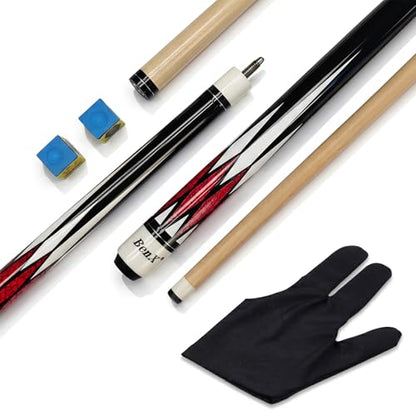 57" Billiard Cue Stick - Maple Birch Wood Pool Cue for 8-Ball & 9-Ball, 13mm Pre-Scuffed Tip, Seamless Metal Joint, 4-Layer Gloss Finish - color: Red