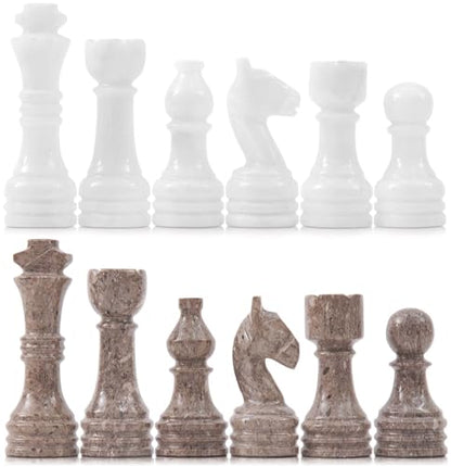 Radicaln Marble Chess Pieces 3.5" Handmade White & Oceanic Chess Figures | Natural Stone, Hand Polished, Premium Finish, 32 playing Pieces, Unique Veining, Timeless Design - color: White and Oceanic