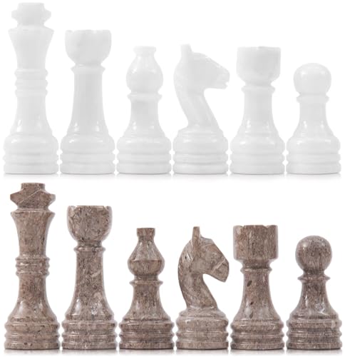 Radicaln Marble Chess Pieces 3.5" Handmade White & Oceanic Chess Figures | Natural Stone, Hand Polished, Premium Finish, 32 playing Pieces, Unique Veining, Timeless Design - color: White and Oceanic