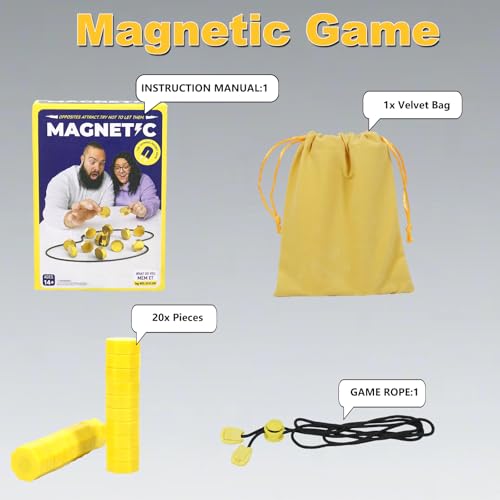 Magnetic Chess Game with String (20 Pcs) - Upgraded N52 Neodymium Magnet Strategy Board Game Set for Kids & Adults, Portable Travel & Family Night Tabletop Game