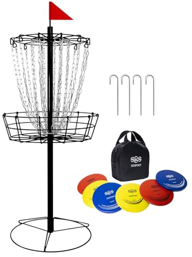 Disc Golf Basket - Portable Disc Golf Target with Heavy Duty 24-Chains Come with 6pcs Disc Golf Discs and Carry Bag, Ground Stake -Suitable for Players of All Levels - Multi Color Available - style: Basic-Black- 6 Pcs