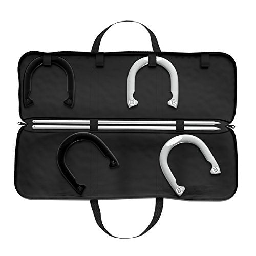 Professional Grade Horseshoe Set - Heavy-Duty Set with Carrying Bag, 4 Horse Shoes, and 2 Poles - Outdoor Games for Adults and the Whole Family by Trademark Games
