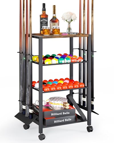 Pool Stick Holder Rack Stand for 8 Cue Sticks - Billiard Game Room Storage Cart with Organizer for Balls, Pool Table Accessories and Equipment - Heavy Duty Floor Stand Cue Stick Rack for Home or Bar - color: 8 Sticks&Black