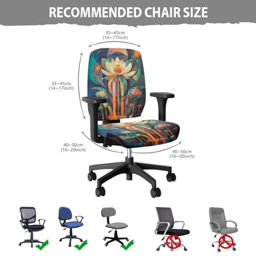 Lotus Flower Desk Chair Cover Stretchable 4-Piece Set Include Office Chair Arm Pads Elastic Washable Dustproof Seat Cover for Office Chairs with Backrest Pad for Home Use - color: Lotus Flower