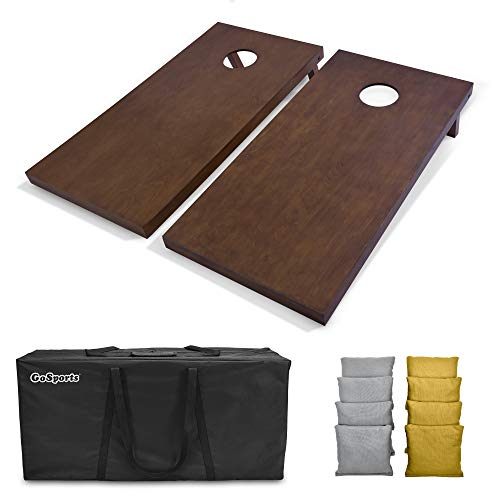 GoSports 4'x2' Regulation Size Wooden Cornhole Boards Set with Dark Brown Varnish - Includes Carrying Case and Bean Bags (Choose Your Colors) Over 100 Color Combinations - color: Gray & Gold