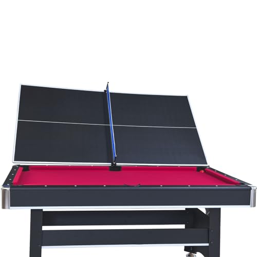 6-ft Pool Table with Table Tennis Top - Convertible 2-in-1 Game Table, Black Frame with Red Felt, Includes Accessories