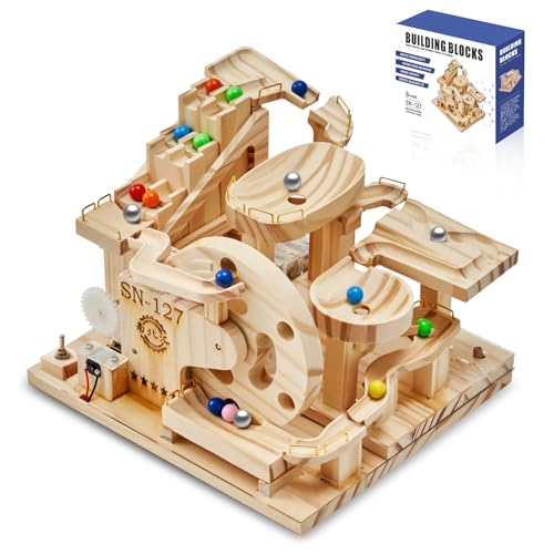 Losbenco Wooden Marble Run Electric Motorized, Electric Model Kit Marble Run Brain Teaser Wooden Puzzles Building Toy, 3D Wooden Puzzles for Adults and Kids to Build