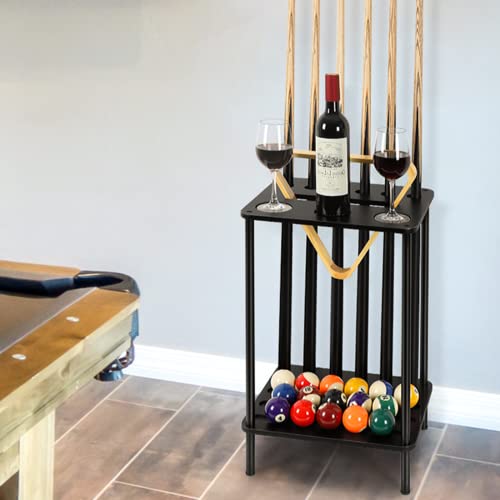 Vrisa Pool Stick Holder Pool Table Accessories Pool Cue Holder Rack Billiard Cue Racks Set Cue Stick Holder Floor Stand Billiard Accessories Wood Billiard Cue Sticks Holds 6 Pool Cue Sticks, Black - color: Black