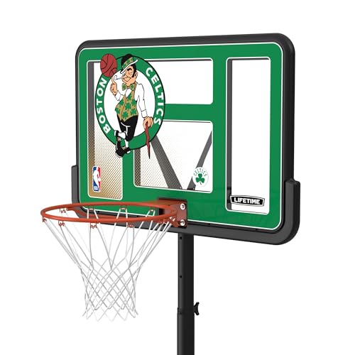 Lifetime NBA Boston Celtics Portable Basketball Hoop, Adjustable Height 7.5-10 Ft, 44 Inch Shatterproof Fusion Backboard, Base with Wheels - color: Boston Celtics