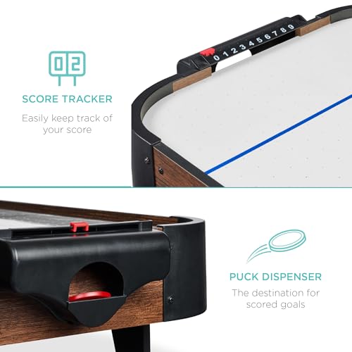 Best Choice Products Portable Tabletop Air Hockey Table for Game Room w/ 100V Motor, Electric Fan, 2 Strikers, 2 Pucks - color: Walnut
