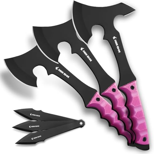 Pink Throwing Axe Set, 6 Pack 11.5" Throwing Axes for Women - Axe Throwing Game, Target Practice & Recreation, Balanced Hatchets with Nylon Sheath, Gift for Her - style: Pink Handle