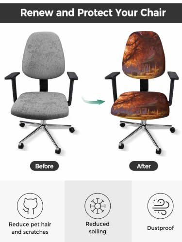 Savannan Office Chair Cover, Autumn Orange Maple Leaves Tree Protective Stretch Elastic Universal Cover for Desk Task Chair,Computer Rotating Chair 1 Pcs Farmhouse Cabin