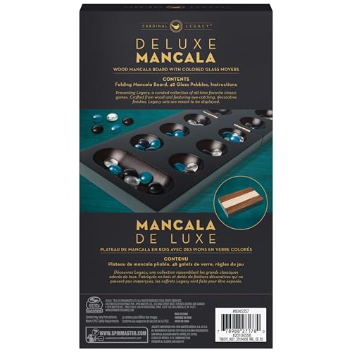 Spin Master Games, Legacy Deluxe Mancala, Classic Game with Folding Wooden Board & Colorful Glass Stones, Family Game, for Ages 8 & Up - color: Mancala