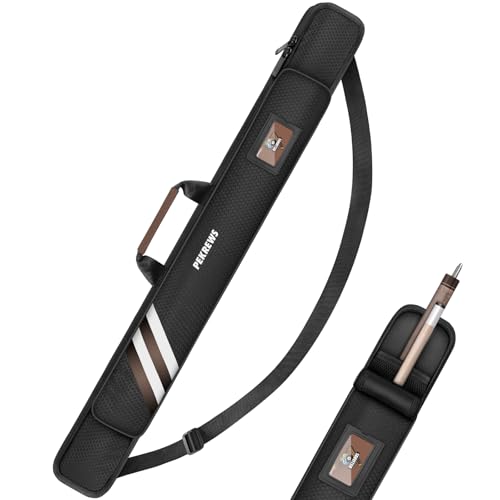 PEKREWS Pool Cue Case, Soft Pool Stick Case 1x1 Holds 1 Butt and 1 Shaft with Queue Zipper Pocket, Sturdy Polyester Billiard Cue Bag with Shoulder Strap Handle, Billiard Stick Bag for Men and Women - color: Brown