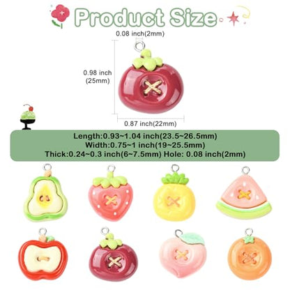 Stiesy Resin Fruit Charms 32Pcs, Imitation Button Pendants with Loop, Apple Strawberry Watermelon Pineapple Pear Peach Shape Charms for Jewelry Making, DIY Craft Supplies and Keychain Making - color: Fruit-8 Styles-32pcs