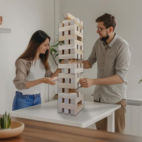 GOTHINK Giant Tumbling Tower Game, Super Large 51pcs Wooden Blocks Stacking Game, Stacking to Over 6 Feet, Jumbo Timber Blocks with Carry Bag, Jumbo Outdoor Indoor Game Toy Gift for Kids and Adults - size: G-Over 6FT