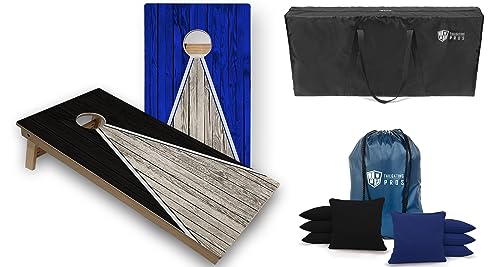 Tailgating Pros Pyramid Design Tournament Grade Cornhole Boards w/Built-in LEDs: Multicolor Lights, Bean Bags and Carrying Case - 4'x2' Regulation Cornhole Set - color: Black/Royal