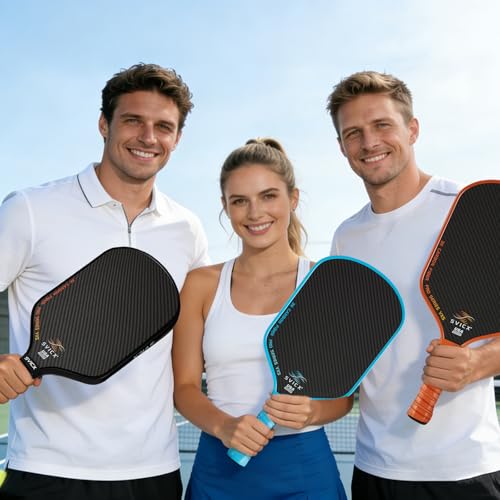 Carbon Fiber Pickleball Paddle 16mm – Professional Pickleball Paddles with Superior Control, Power & Spin – Extended Handle for Two-Handed Grip, USAPA Approved - color: Black