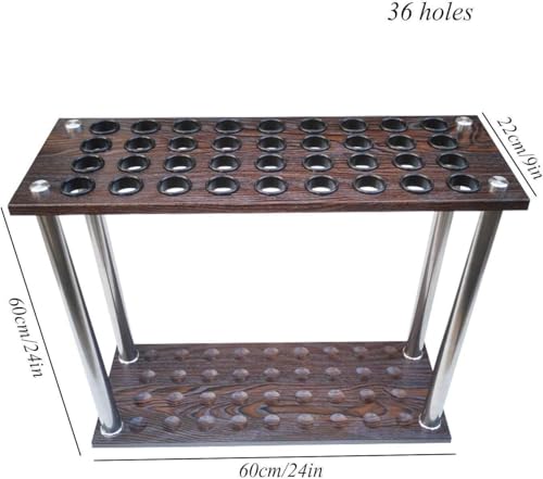36-Cue Pool Rack Floor Stand – Brown Wood Grain Billiard Stick Holder, Freestanding Pool Ball Storage for Game Rooms