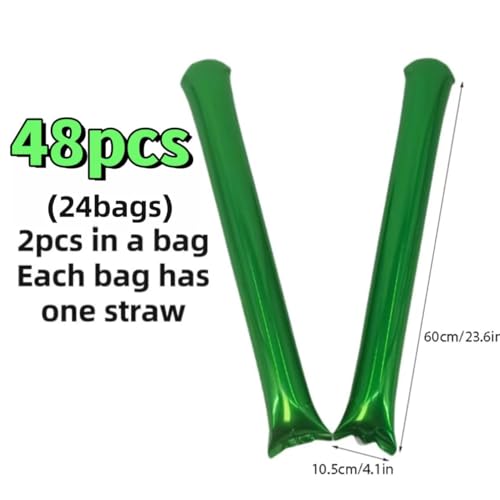 48pcs Round Head Boom Sticks Thunder Sticks Cheering Sticks Team Spirit Plastic Cheerleading Spirit Stick Clapper Inflatable Noise Maker Sports Supply (Metallic Green) - color: Metallic Green