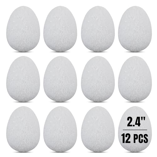 12 Pcs 2.4" White Foam Easter Eggs for Crafts – Textured Polystyrene DIY Foam Eggs for Painting, Spring Holiday Decorations, School Activities, & Handmade Ornaments – Bulk Pack, by Hygloss - size: EGGS, 1.75" x 2.4", style: 12 Pieces