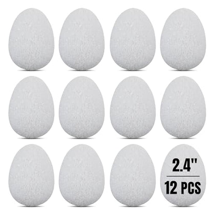 12 Pcs 2.4" White Foam Easter Eggs for Crafts – Textured Polystyrene DIY Foam Eggs for Painting, Spring Holiday Decorations, School Activities, & Handmade Ornaments – Bulk Pack, by Hygloss - size: EGGS, 1.75" x 2.4", style: 12 Pieces