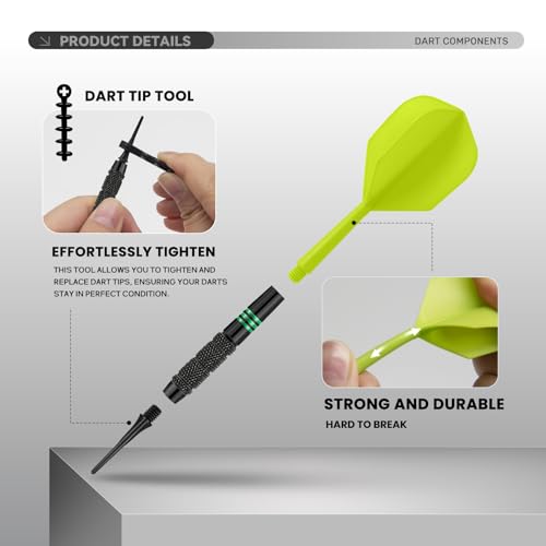Soft Tip Darts Set 6 Pack – Professional Darts Plastic Tip with Integrated Dart Flights, Extra Dart Stems & Flights Dart Tips Darts Accessories Kit with Dart Case for Electronic Dartboard