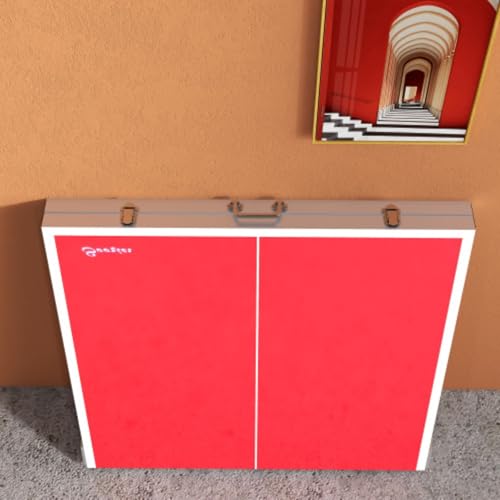 Mini Table Tennis Set, Ping Pong Table for Children, Suitable for Indoor and Outdoor Use, Foldable Table Tennis Table with Net, 2 Rackets, 3 Balls, Adjustable Feet, Easy to Assemble, Red
