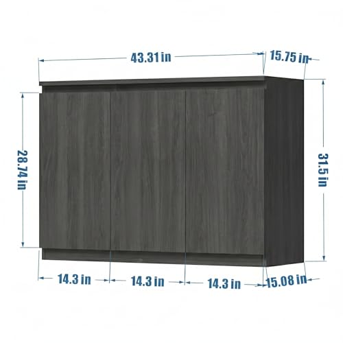 holzart 43" Dark Grey Buffet Cabinet Sideboard with Storage - Modern 3-Door Wood Grain Kitchen Cupboard & Coffee Bar Station for Dining Room, Living Room - Adjustable Shelf, 43.3" W x 31.5" H - color: Dark Grey