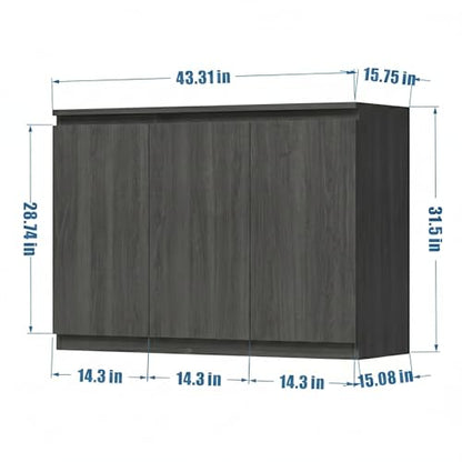 holzart 43" Dark Grey Buffet Cabinet Sideboard with Storage - Modern 3-Door Wood Grain Kitchen Cupboard & Coffee Bar Station for Dining Room, Living Room - Adjustable Shelf, 43.3" W x 31.5" H - color: Dark Grey