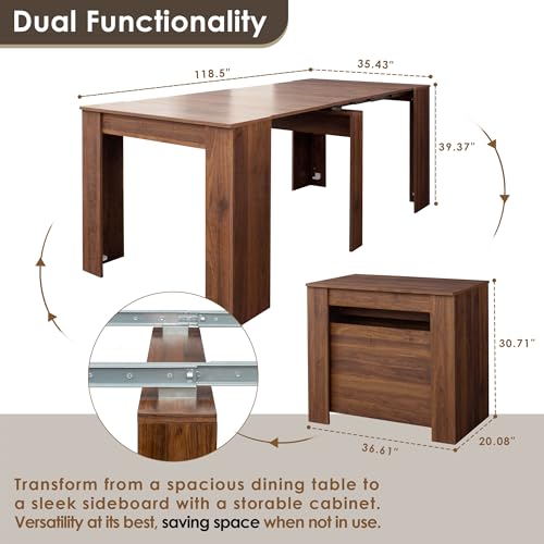 20"-118" Extendable Dining Table for 2-12 People, Modern Modular Extension Table, Space-Saving Extra Long Folding Dining Table, Multifunctional Conference Meeting Table, Walnut - color: Walnut, style: 20" - 118.5" (2-12 People)