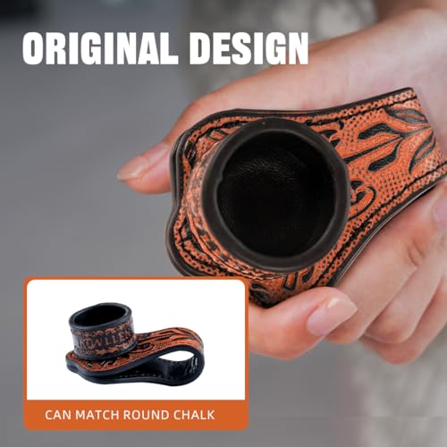 KONLLEN Leather Engraved Chalk Holder Magnetic Vegetable Tanned Leather Pool Cue Snooker Silent Billiard Accessories - color: VT Holder-Black-round