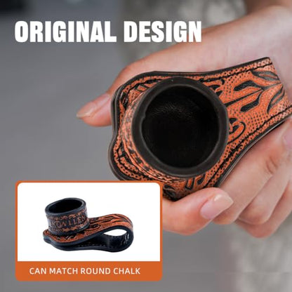 KONLLEN Leather Engraved Chalk Holder Magnetic Vegetable Tanned Leather Pool Cue Snooker Silent Billiard Accessories - color: VT Holder-Black-round