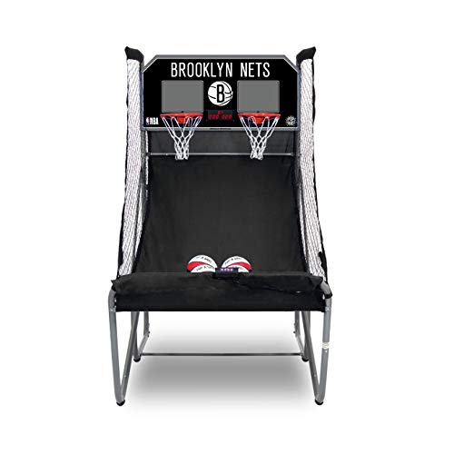 Pop-A-Shot - Home Dual Shot Arcade Basketball Game with NBA Graphics l Sensor Scoring l 16 Game Modes l 7 Balls l Foldable Storage l for All NBA Fans - style: Brooklyn Nets