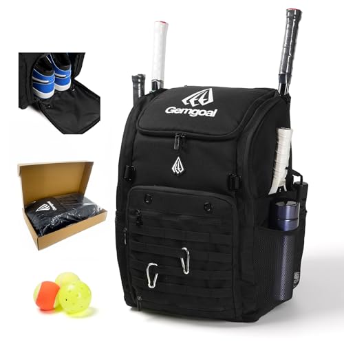 Pro 52L Pickleball Bag with Padded Paddle Protection Fits 6-10 Paddles,Ventilated Shoe Compartment,Wet Dry Separation,Hidden Ball Net,Designed for 2 Players Family and Couples - color: Black