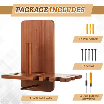 Geelin Wall Mounted Cone Chalk Holder, Wood Pool Hand Chalk Holder with 5 Cue Grooves, Billiards Pool Table Accessories, Billiard Room & Bar(Brown,with Triangle Rack Hook) - color: Brown, style: with Triangle Rack Hook