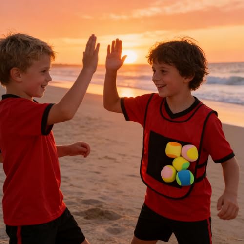 RiToEasysports Dodges Balls for Kids,3 Pack Self Adhesive Jersey with 15 Soft Foam Balls for Outdoor Indoor Interactive Kids Games
