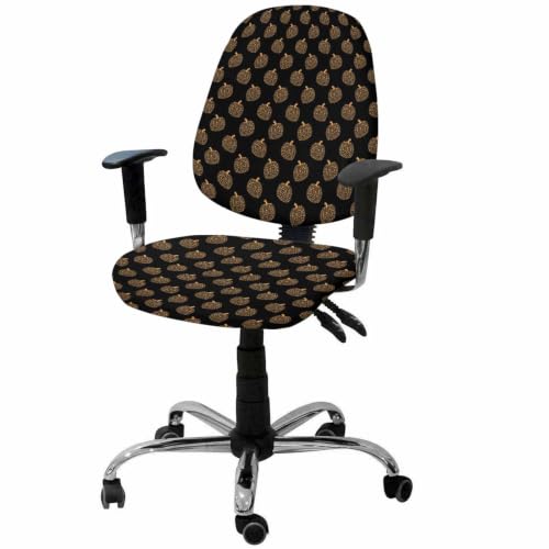 Savannan Office Chair Cover, Pastoral Autumn Pumpkin Plant Protective Stretch Elastic Universal Cover for Desk Task Chair,Computer Rotating Chair 1 Pcs Black Background