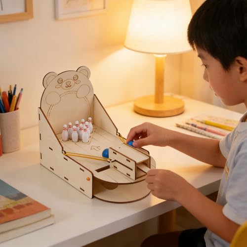 Creative Wooden Desktop Bowling Toy Interactive STEM Set for Science Discovery and Education Learning Activity ' s Wooden Bowling Game