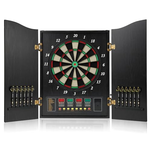 Electronic Dart Board Cabinet Set, 12 Soft Tip Darts, Electric Dart Boards for Adults, Digital Dart Board with Integrated Scoreboard for Family Game Rooms - color: BLACK