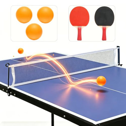 RAKON Foldable Table Tennis Table Portable Ping Pong Table with Net 2 Paddles,3 Balls,Portable Ping Pong Family Game Tables for Outdoor Indoor Use, Blue